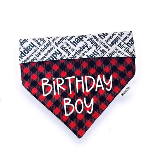 Red Plaid and Happy Birthday Birthday Bandana