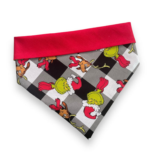 Plaid Grinch Snap On Bandana