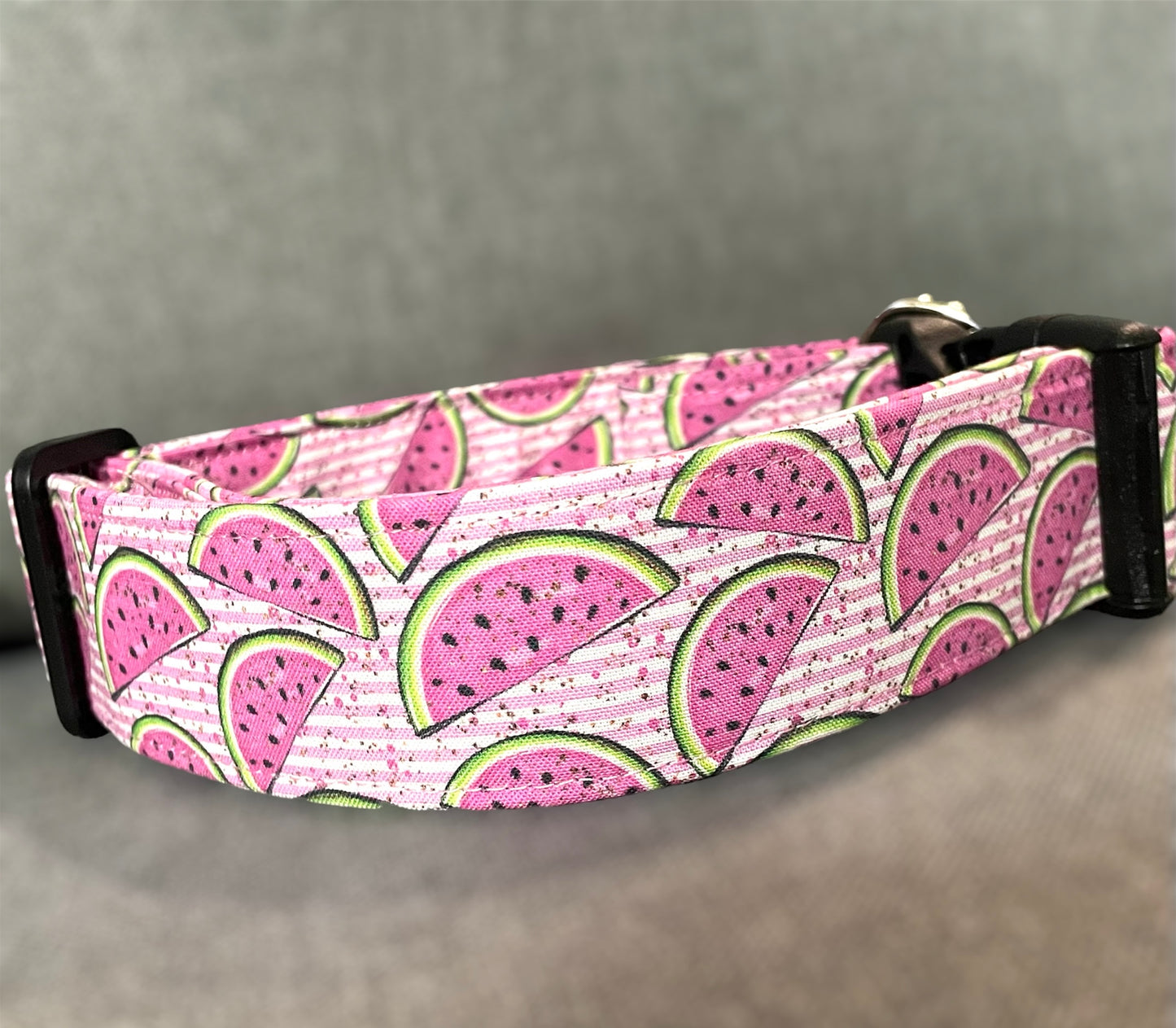 Striped Watermelon Dog Collar - Martingale or Buckle Style - Embroidery Available