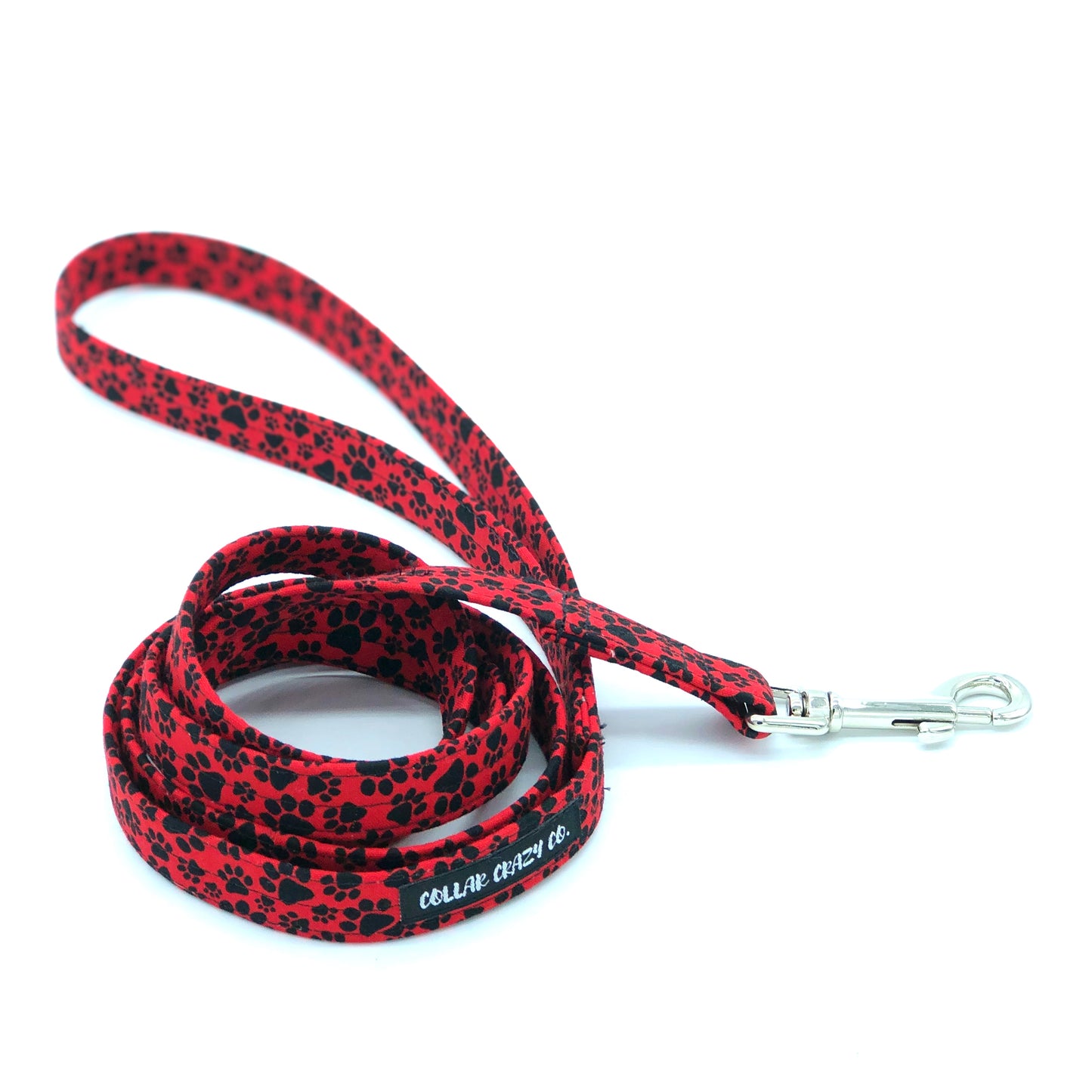 Red and Black Paw Print Dog Leash