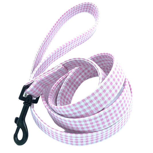 Pink and White Gingham Dog Leash