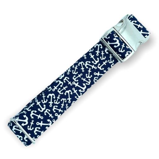 Navy and White Anchors Dog Collar - Martingale or Buckle Style - Embroidery Available