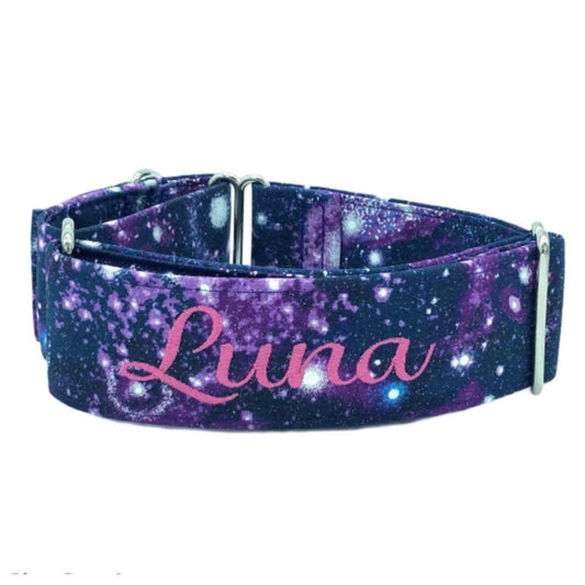 Sparkly Galaxy Dog Collar - Martingale or Buckle Style - Embroidery Available