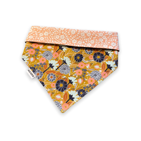 Mustard and Peach Fall Floral Reversible Snap On Bandana