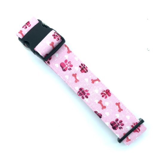 Pink Paws Dog Collar - Martingale or Buckle Style - Embroidery Available