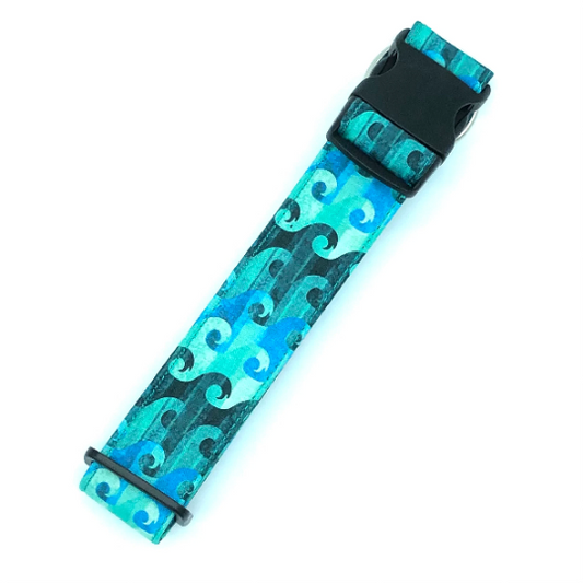 Teal Waves Dog Collar - Martingale or Buckle Style - Embroidery Available