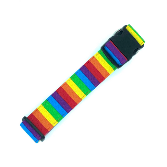 Rainbow Stripes Dog Collar - Martingale or Buckle Style - Embroidery Available