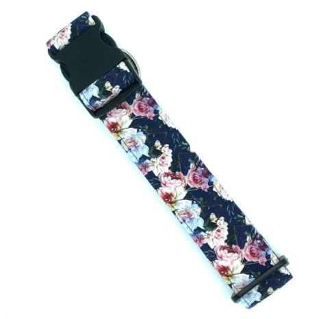 Navy Geo Floral Dog Collar - THE WATER RESISTANT COLLECTION - Martingale or Buckle Style - Embroidery Available