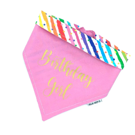 Pink Stripes and Gold Birthday Girl Bandana