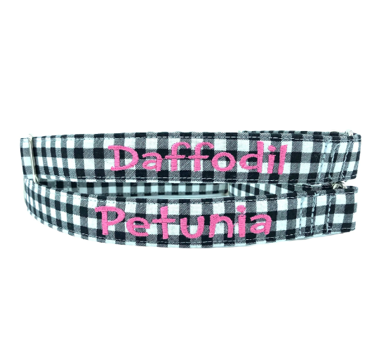 Black and White Gingham Dog Collar - Martingale or Buckle Style - Embroidery Available