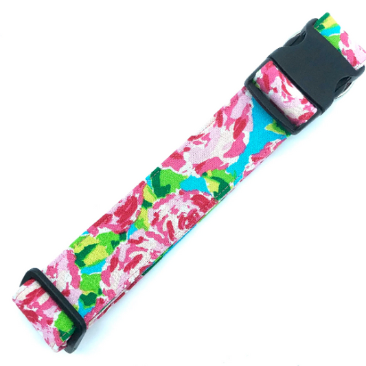 Pink Hydrangea Dog Collar - Martingale or Buckle Style - Embroidery Available