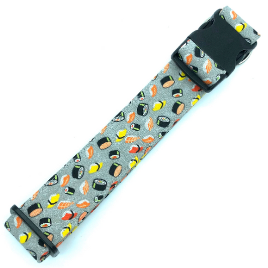 Grey Sushi Dog Collar - Martingale or Buckle Style - Embroidery Available