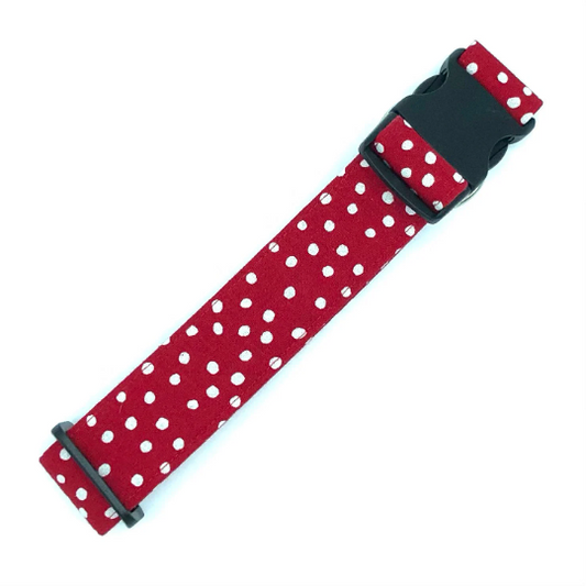 Red and White Polka Dots Dog Collar - Martingale or Buckle Style - Embroidery Available