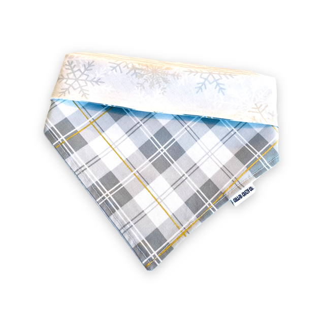 White and Gold Plaid Snowflakes Christmas Reversible Snap On Bandana