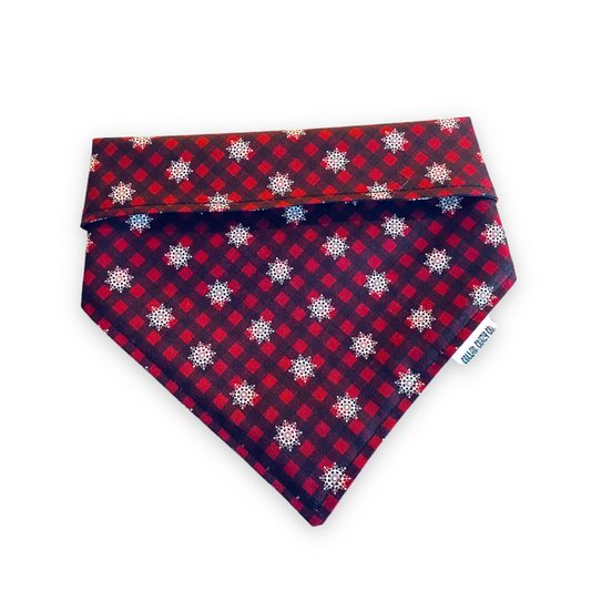 Buffalo Plaid with Snowflakes Reversible Snap On Bandana