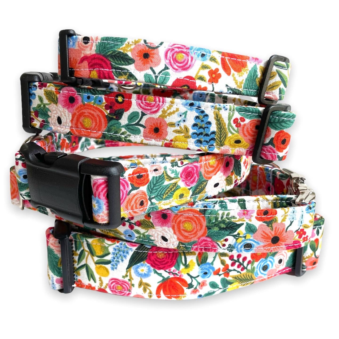 Garden Party Floral Dog Collar - Martingale or Buckle Style - Embroidery Available