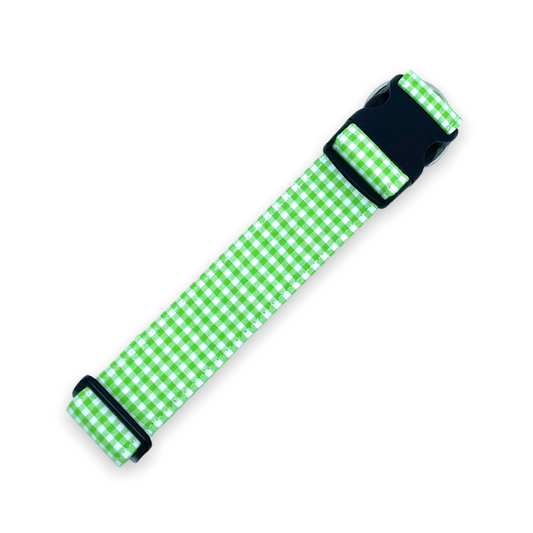 Green Gingham Dog Collar - Martingale or Buckle Style - Embroidery Available