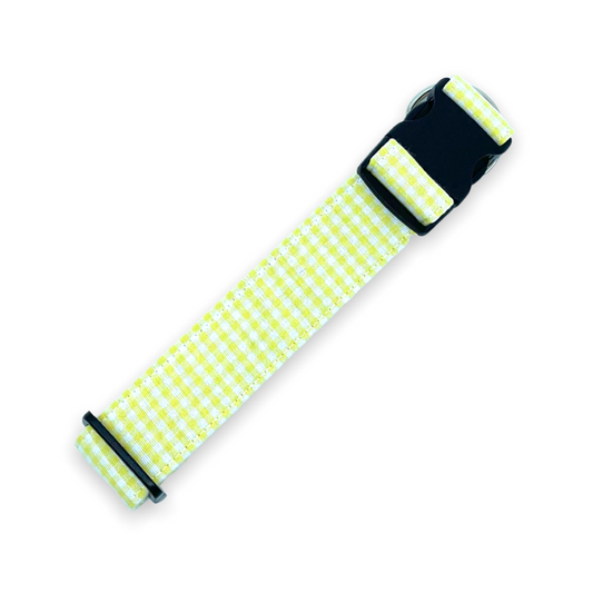 Yellow Gingham Dog Collar - Martingale or Buckle Style - Embroidery Available