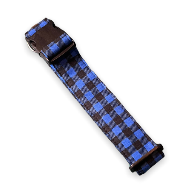 Blue Plaid Dog Collar - Martingale or Buckle Style - Embroidery Available