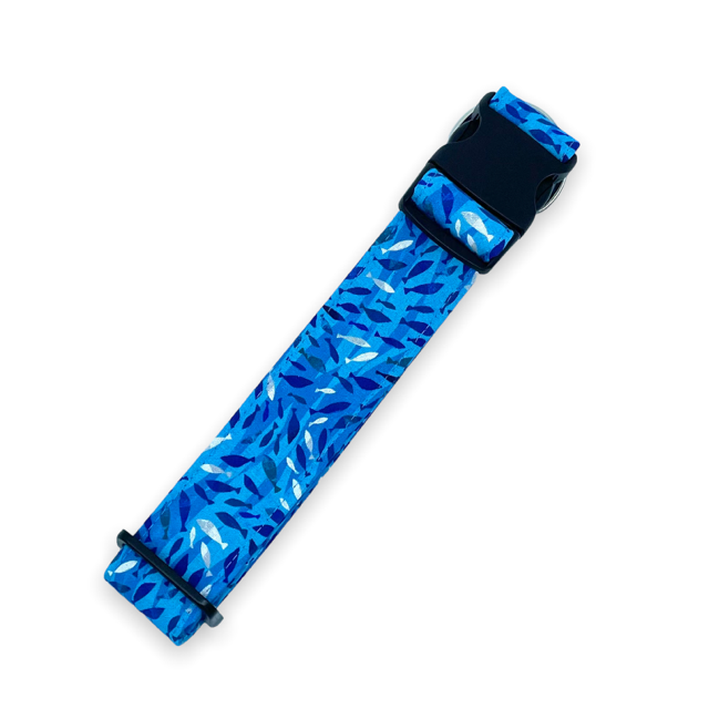 Blue Fish Dog Collar - Martingale or Buckle Style - Embroidery Available