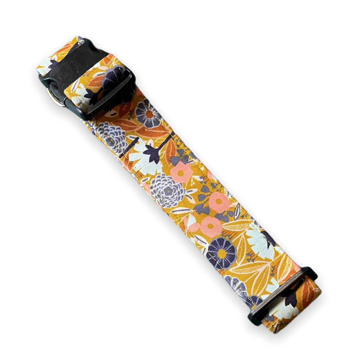 Mustard and Peach Floral Dog Collar - Martingale or Buckle Style - Embroidery Available