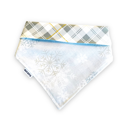 White and Gold Plaid Snowflakes Christmas Reversible Snap On Bandana