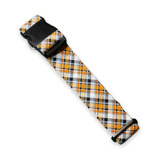 Glow in the Dark Halloween Plaid Dog Collar - Martingale or Buckle Style - Embroidery Available