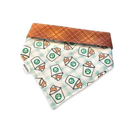 Puppuccino Snap On Bandana - Fall Plaid and Pup Cups